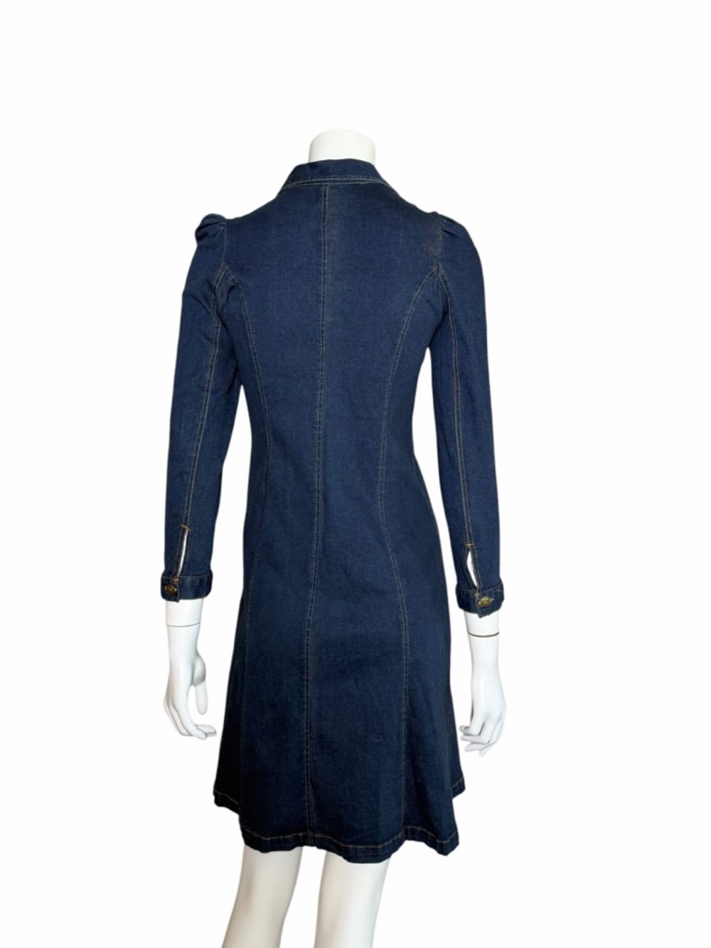 Un Deux Trois Denim Midi Dress Button Front Bleach Wash Panel USA Size 12 - Picture 9 of 11